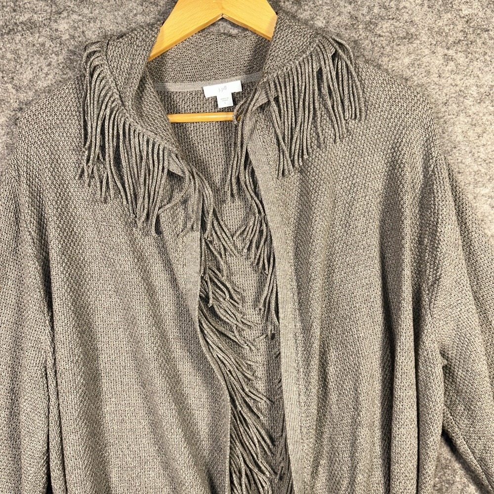 J. Jill Large Stylish Dark Grey Heather Fringed Wrap Cardigan‎